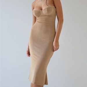 Mirror Palais Strapless Supermodel Dress Camel